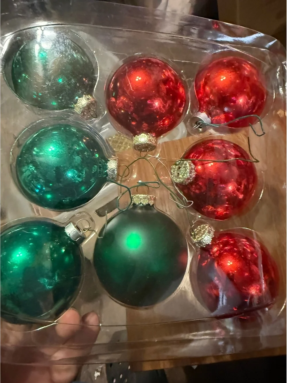 Set of 8 Vintage Style Glass Christmas Ornaments Red and Green